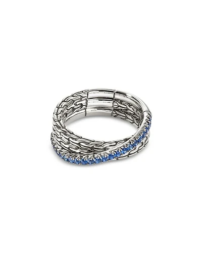 Sterling Silver JH Essentials Blue Sapphire Pavé Crossover Statement Ring