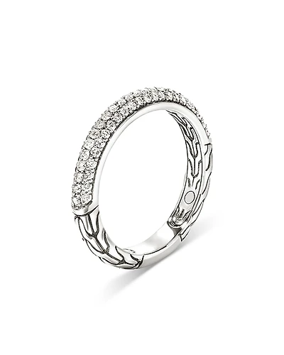John Hardy Sterling Silver Jh Essentials Pave Diamond Band Ring