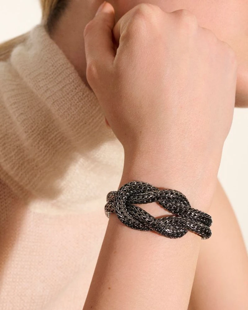 Black Rhodium Plated Sterling Silver Love Knot Woven Chain Statement Bracelet