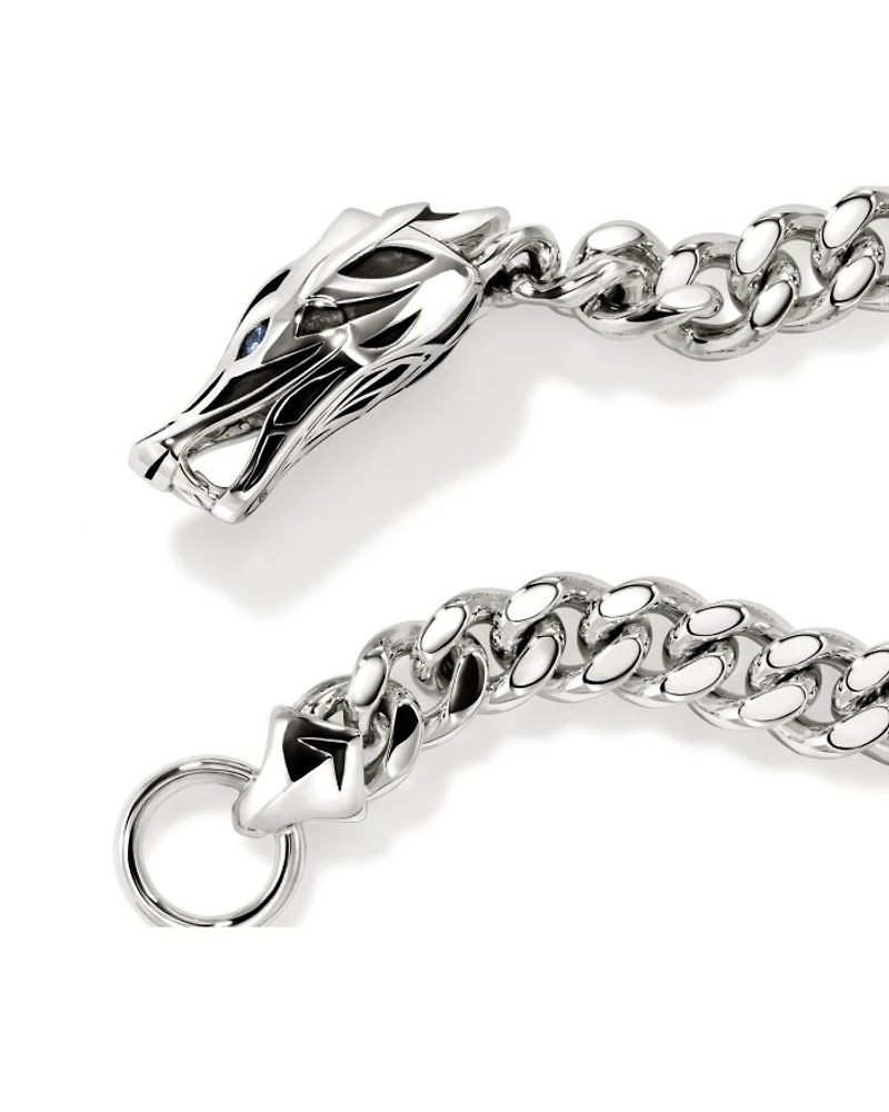 Sterling Silver Naga Blue Sapphire Snake Curb Link Bracelet