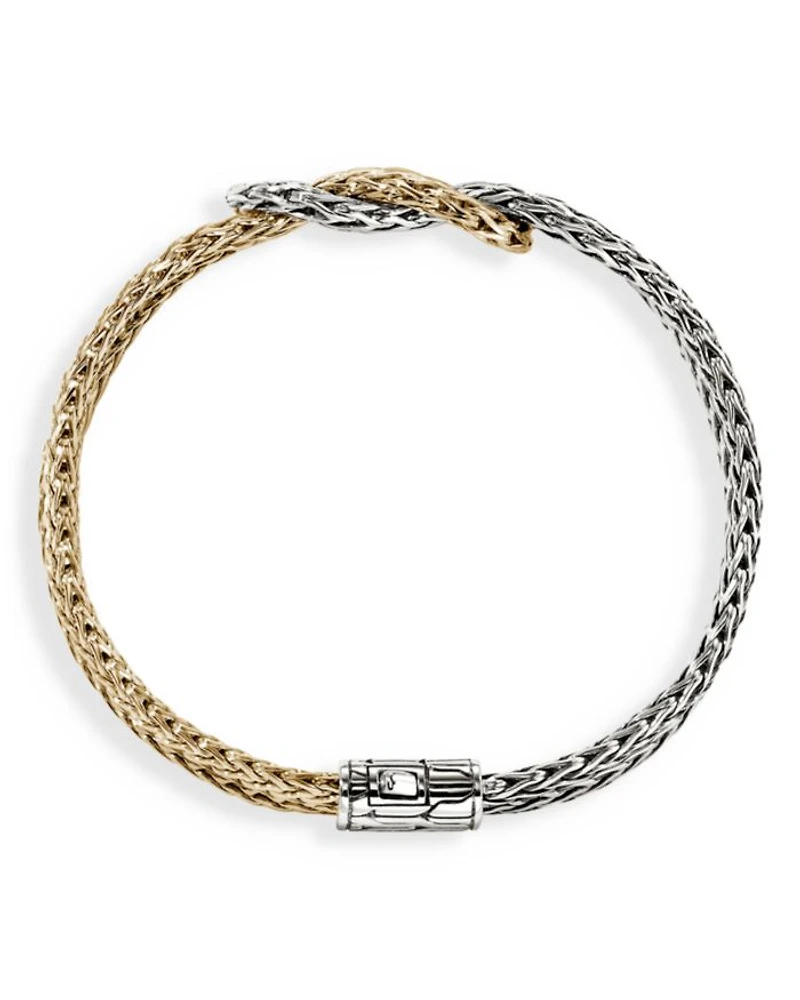14K Yellow Gold & Sterling Silver Love Knot Woven Chain Statement Bracelet