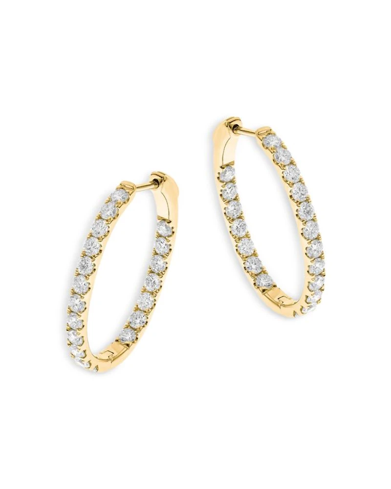 14K Yellow Gold Diamond Oval Hoop Earrings