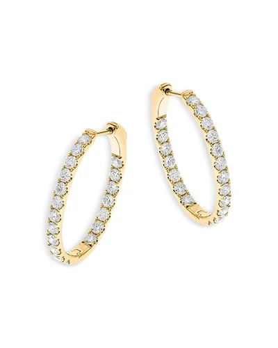 14K Yellow Gold Diamond Oval Hoop Earrings