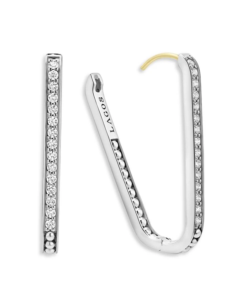 14K Yellow Gold & Sterling Silver Caviar Spark Diamond Medium Oval Hoop Earrings