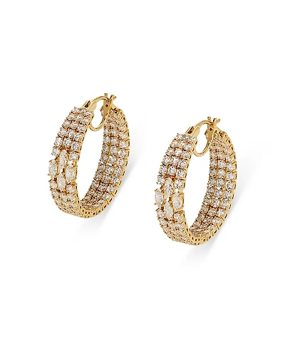 Nadri Rare Jewels Cubic Zirconia Hoop Earrings 18K Gold Plated