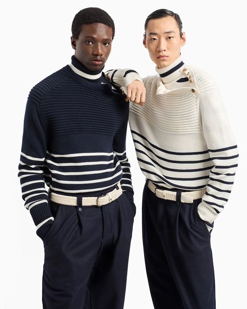 Striped Ribbed Turtleneck Sweater