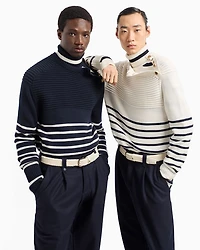 Striped Ribbed Turtleneck Sweater