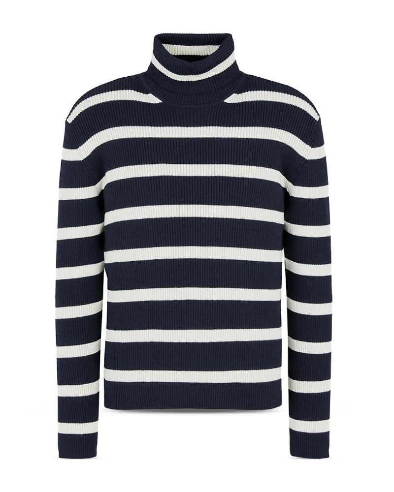 Striped Ribbed Turtleneck Sweater