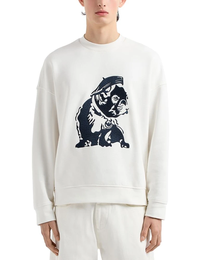 French Terry Crewneck Bulldog Embroidery Sweatshirt