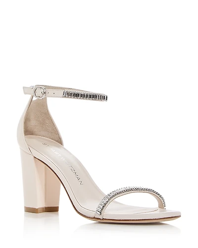 Stuart Weitzman Women's Nearlynude Stefanie Embellished Block Heel Sandals