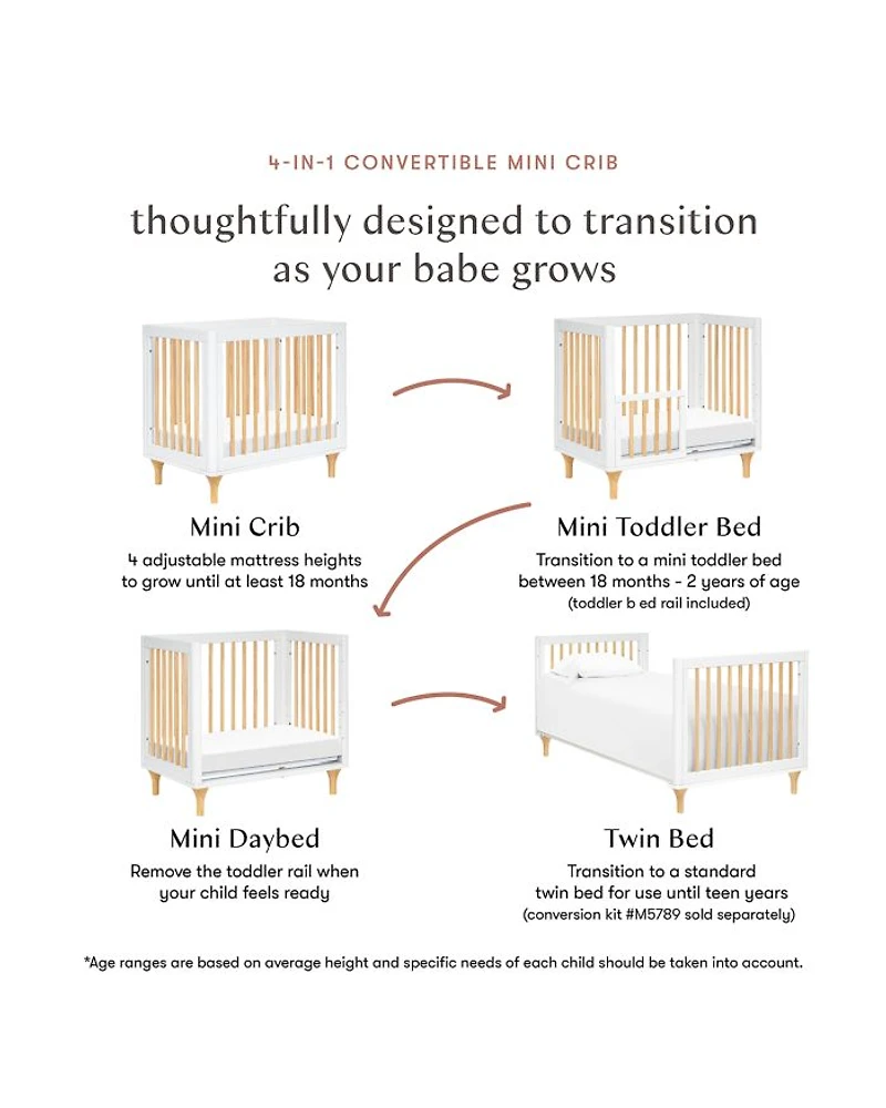 Lolly 4 in 1 Convertible Mini Crib and Twin Bed with Toddler Bed Conversion Kit