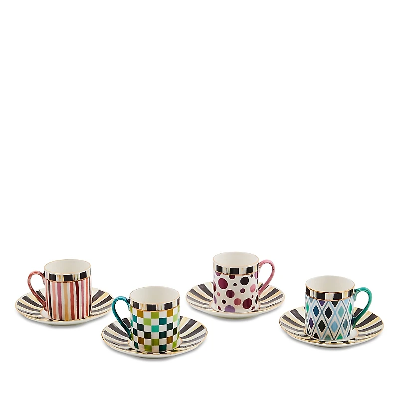 Mackenzie-Childs Sweetheart Espresso Cup & Saucer, Set of 4