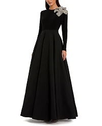 Mac Duggal Long Sleeve Taffeta Embellished 3D Flower Detail Ball Gown