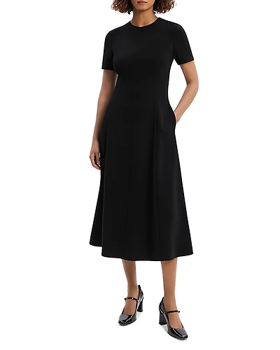 Theory Admiral Crepe Short Sleeve Flare Midi Dress
