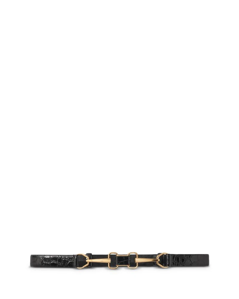 Horsebit Croc Embossed Leather Belt