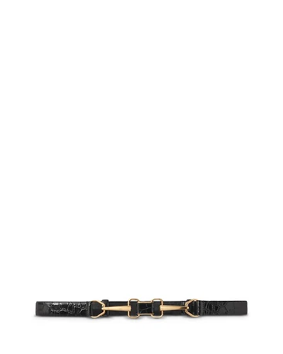 Horsebit Croc Embossed Leather Belt