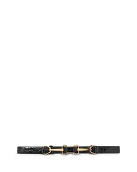 Horsebit Croc Embossed Leather Belt