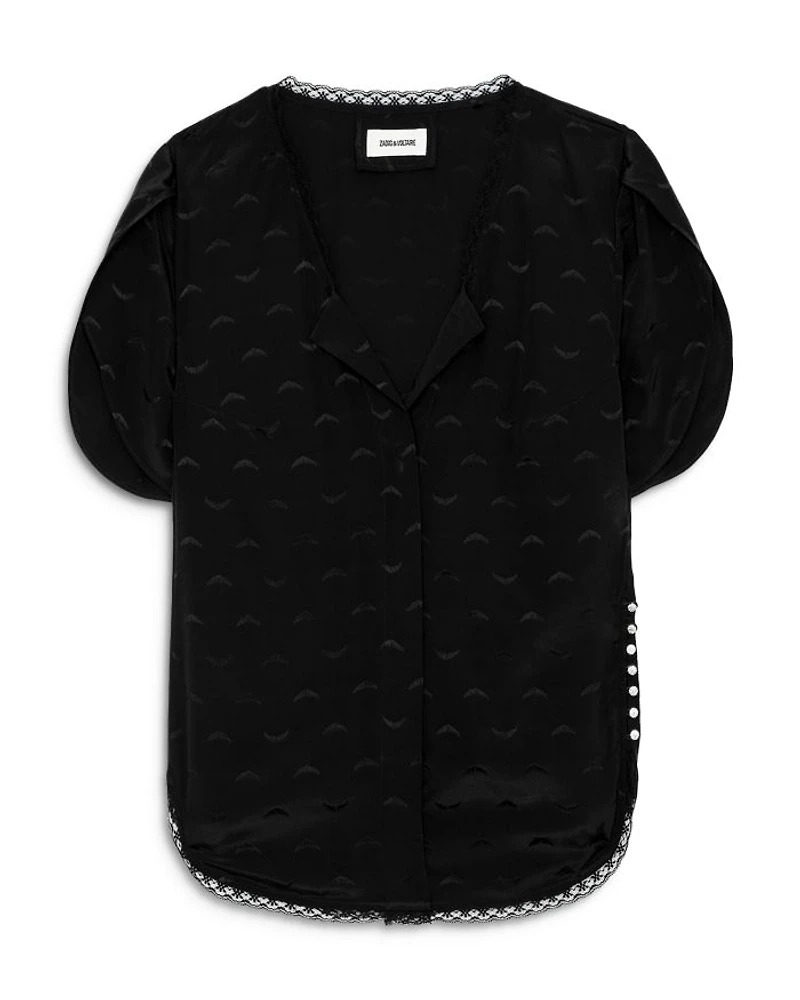 Tiffany Jacquard Wings Silk Blouse