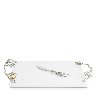 Michael Aram Pomegranate Silver and Gold Cheeseboard and Spreader