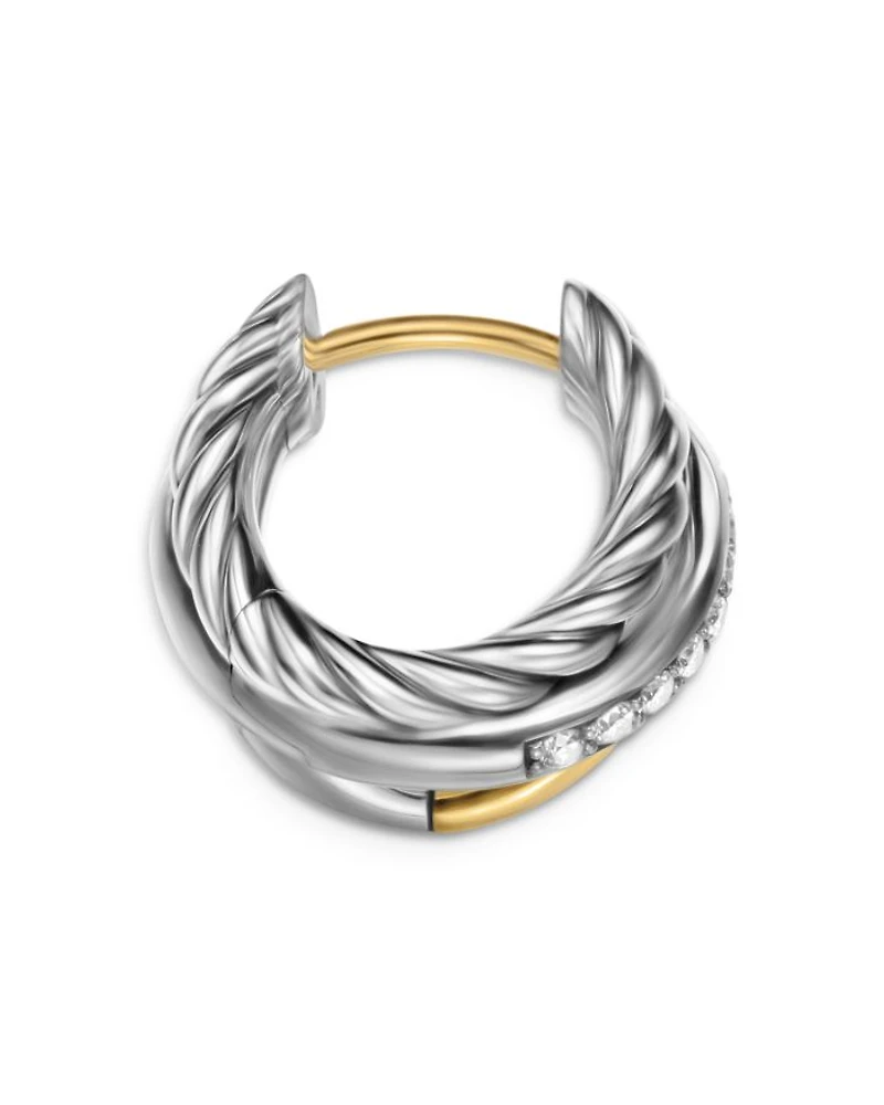 Crossover Three Row Huggie Hoop Earrings in Sterling Silver with 18K Yellow Gold, 13mm