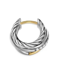 Crossover Three Row Huggie Hoop Earrings in Sterling Silver with 18K Yellow Gold, 13mm