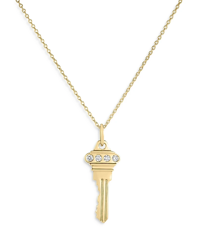 Roberto Coin 18K Yellow Gold Tiny Treasures Diamond Key Pendant Necklace, 16-18