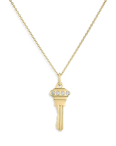 Roberto Coin 18K Yellow Gold Tiny Treasures Diamond Key Pendant Necklace, 16-18