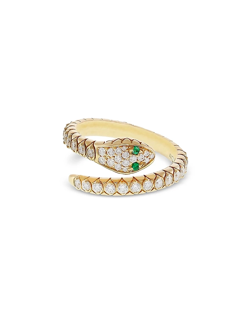 Crivelli 18K Yellow Gold Serpent Diamond & Emerald Snake Coil Ring - Exclusive, Italy Campaign