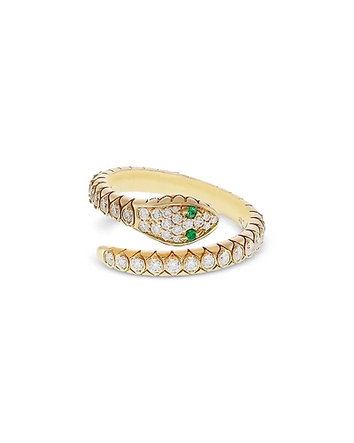 Crivelli 18K Yellow Gold Serpent Diamond & Emerald Snake Coil Ring - Exclusive, Italy Campaign