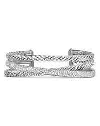 Three Row Cuff Bracelet in Sterling Silver with Diamonds, 20mm