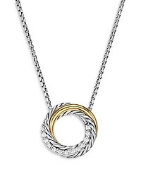 Crossover Pendant Necklace in Sterling Silver with 18K Yellow Gold and Diamonds, 14.5mm