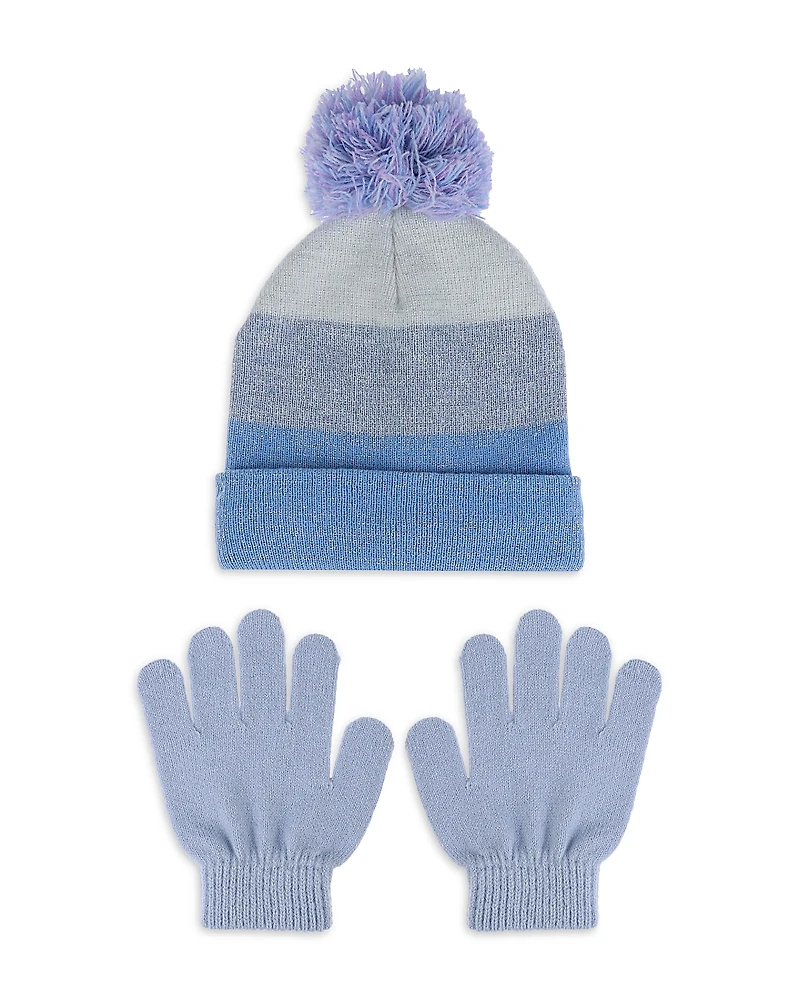Capelli Girls' Color Blocked Pom Hat & Gloves Set - Little Kid, Big Kid