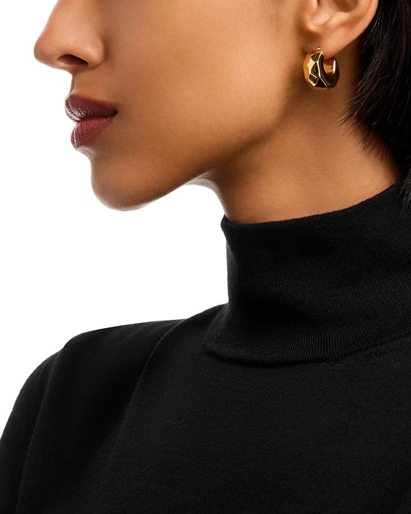 14K Yellow Gold Faceted Huggie Hoop Earrings