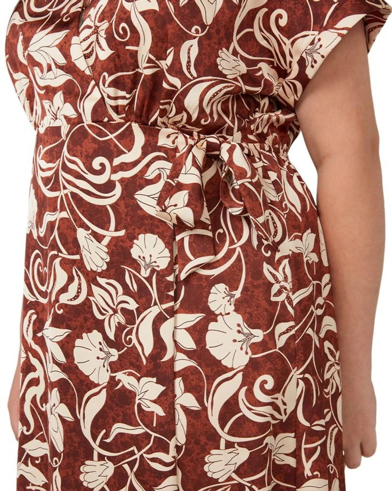 Solana Printed Faux Wrap Midi Dress