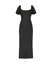 Crepe Ruffle Sleeve Fitted Maxi Dress