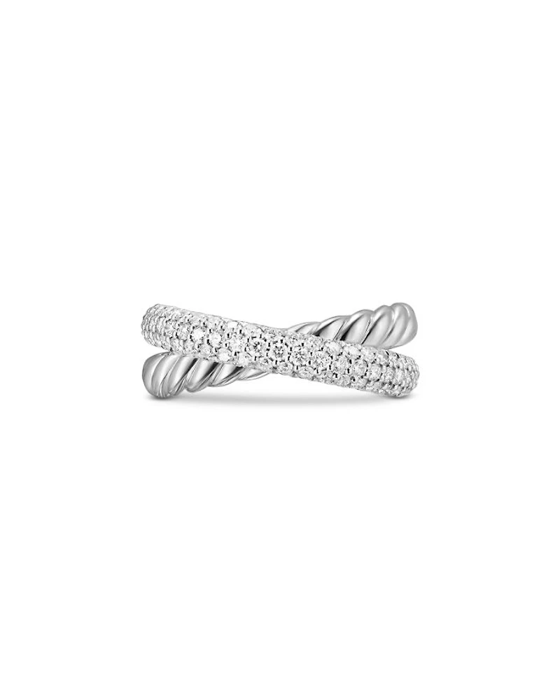 Crossover Two Row Ring Sterling Silver with Diamonds, 7.5mm