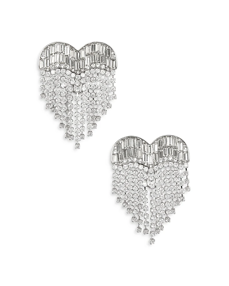 Self-Portrait Crystal Heart Fringe Earrings