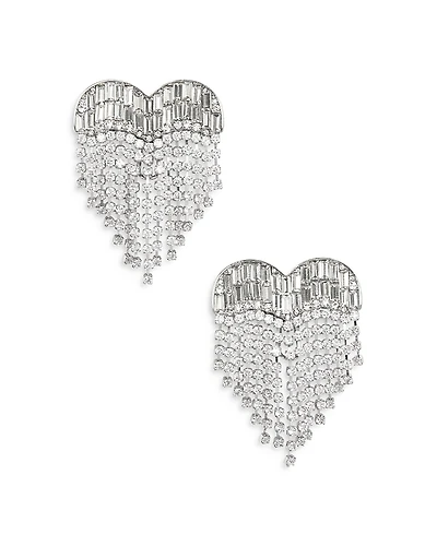 Self-Portrait Crystal Heart Fringe Earrings