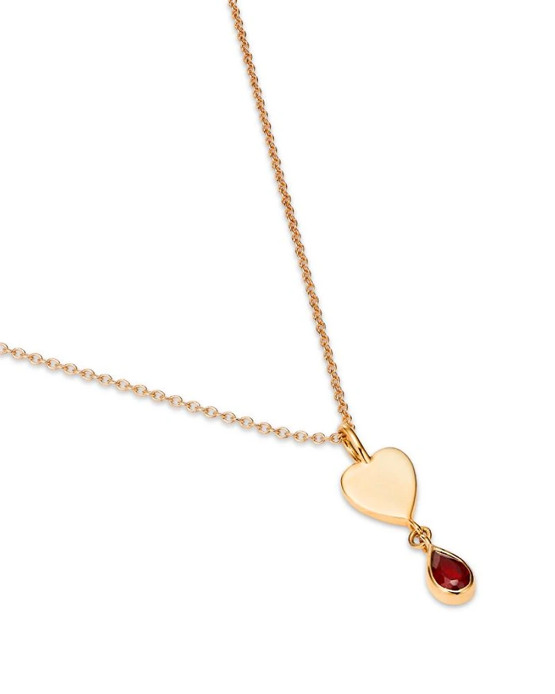 14K Yellow Gold Italy Garnet & Polished Heart Pendant Necklace, 16-18" - Exclusive