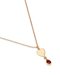 14K Yellow Gold Italy Garnet & Polished Heart Pendant Necklace, 16-18" - Exclusive