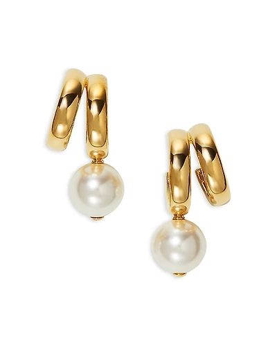 Nadri Imitation Pearl Spiral C Hoop Earrings