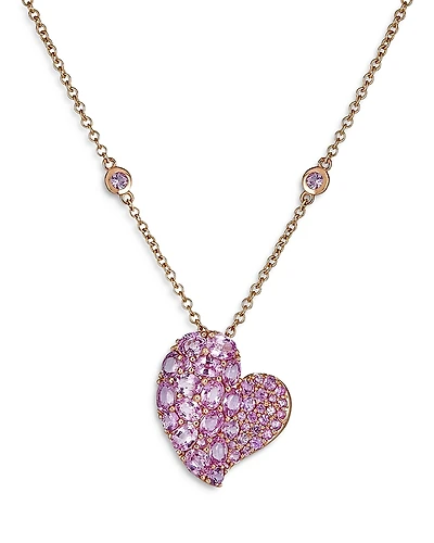 Piranesi 18K Rose Gold Medium Wave Heart Necklace with Pink Sapphires, 4.73 tcw