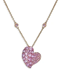Piranesi 18K Rose Gold Medium Wave Heart Necklace with Pink Sapphires, 4.73 tcw