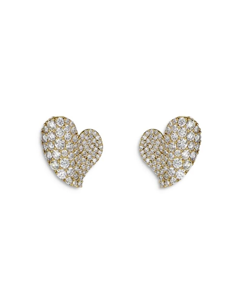 18K Yellow Gold Wave Heart Diamond Pavé Stud Earrings