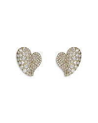 18K Yellow Gold Wave Heart Diamond Pavé Stud Earrings