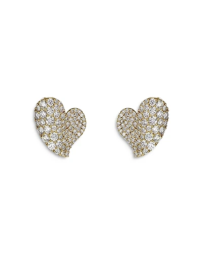 Piranesi 18K Yellow Gold Wave Heart Diamond Pave Stud Earrings