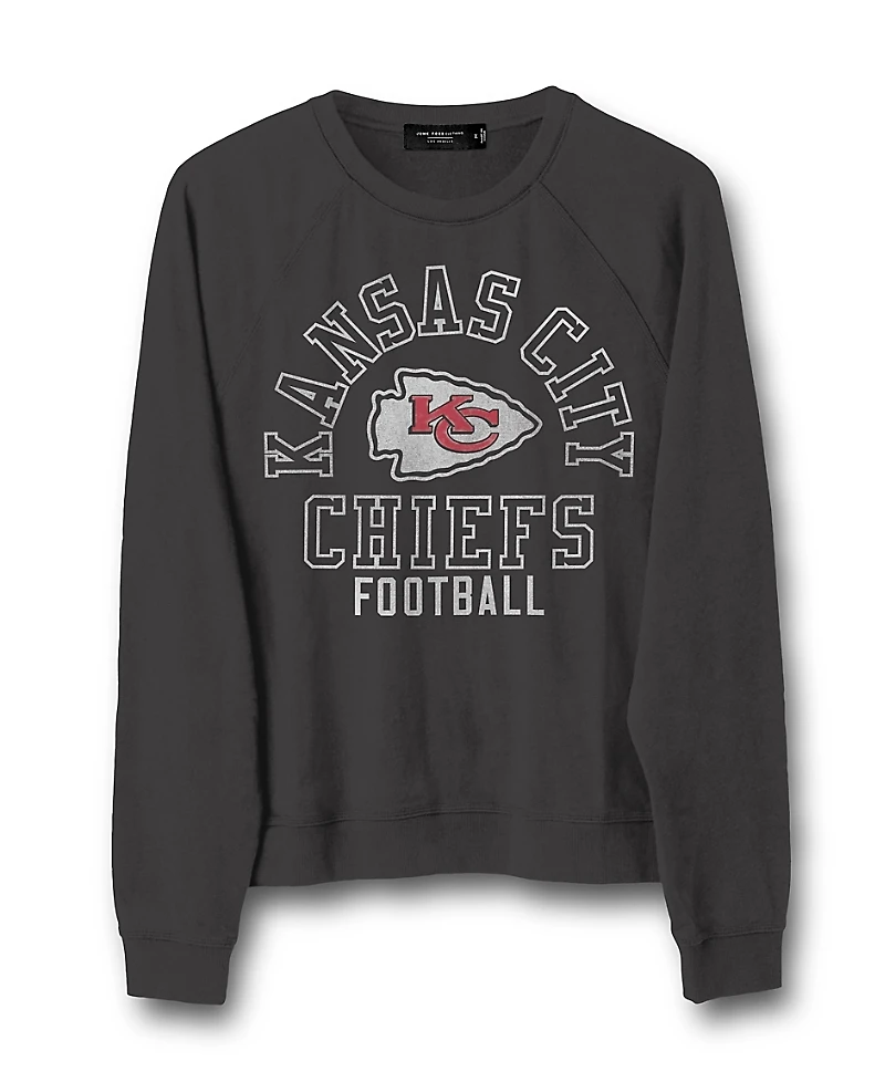 Junk Food Clothing Women's Nfl Kansas City Chiefs Flocked Raglan Crew Fleece Sweatshirt