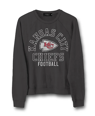 Junk Food Clothing Women's Nfl Kansas City Chiefs Flocked Raglan Crew Fleece Sweatshirt