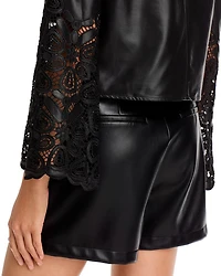 Lara Faux Leather Embroidered Long Sleeve Top