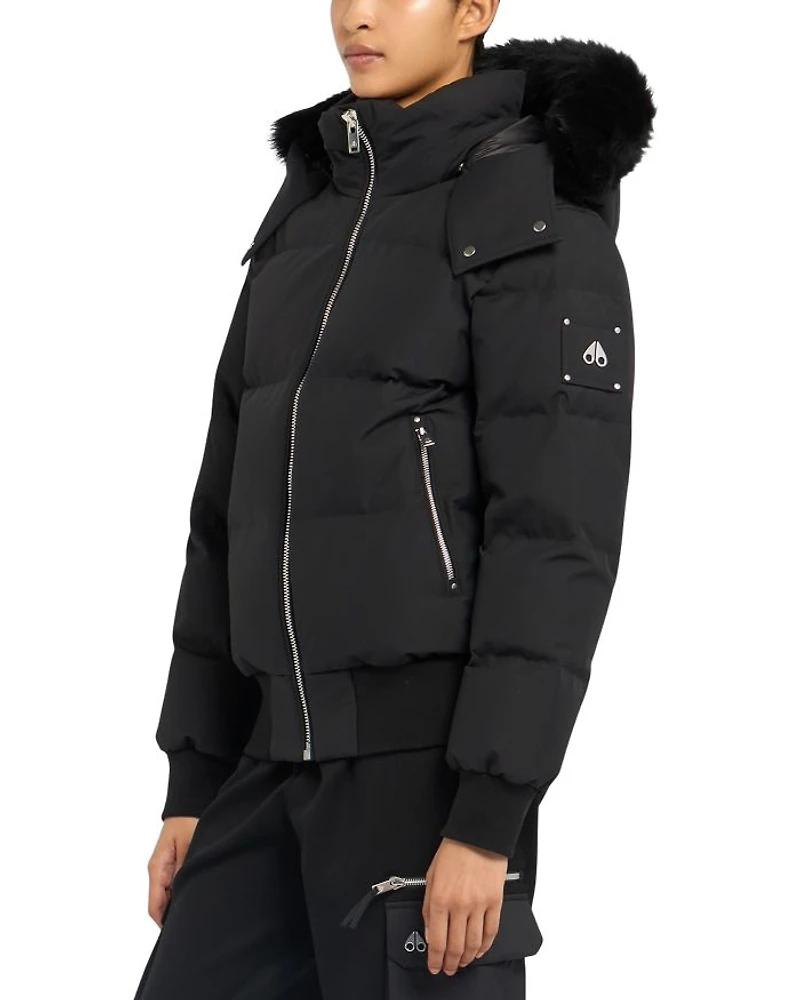 Cloud Shearling Trim Down Bomber Jacket